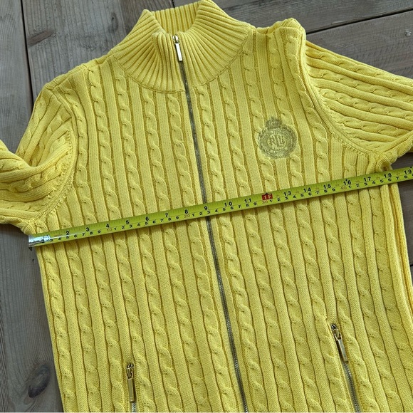 Lauren Ralph Lauren Yellow Zip Front Cable Knit Cardigan Sweater Women’s Sz L - Picture 8 of 13